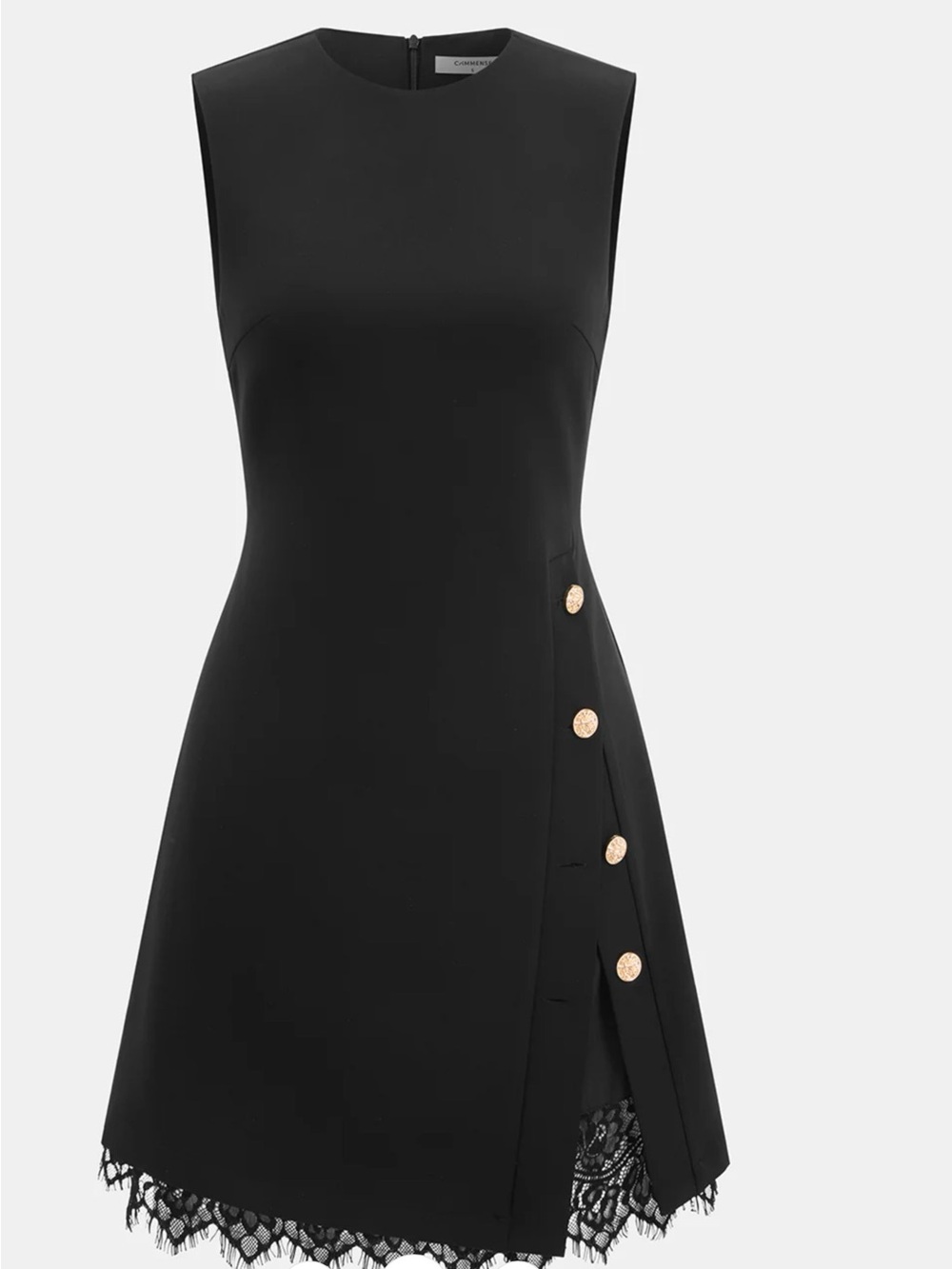 Commense Sleeveless Side Metal Lace Trim Dress with Gold Button Detail - Medium